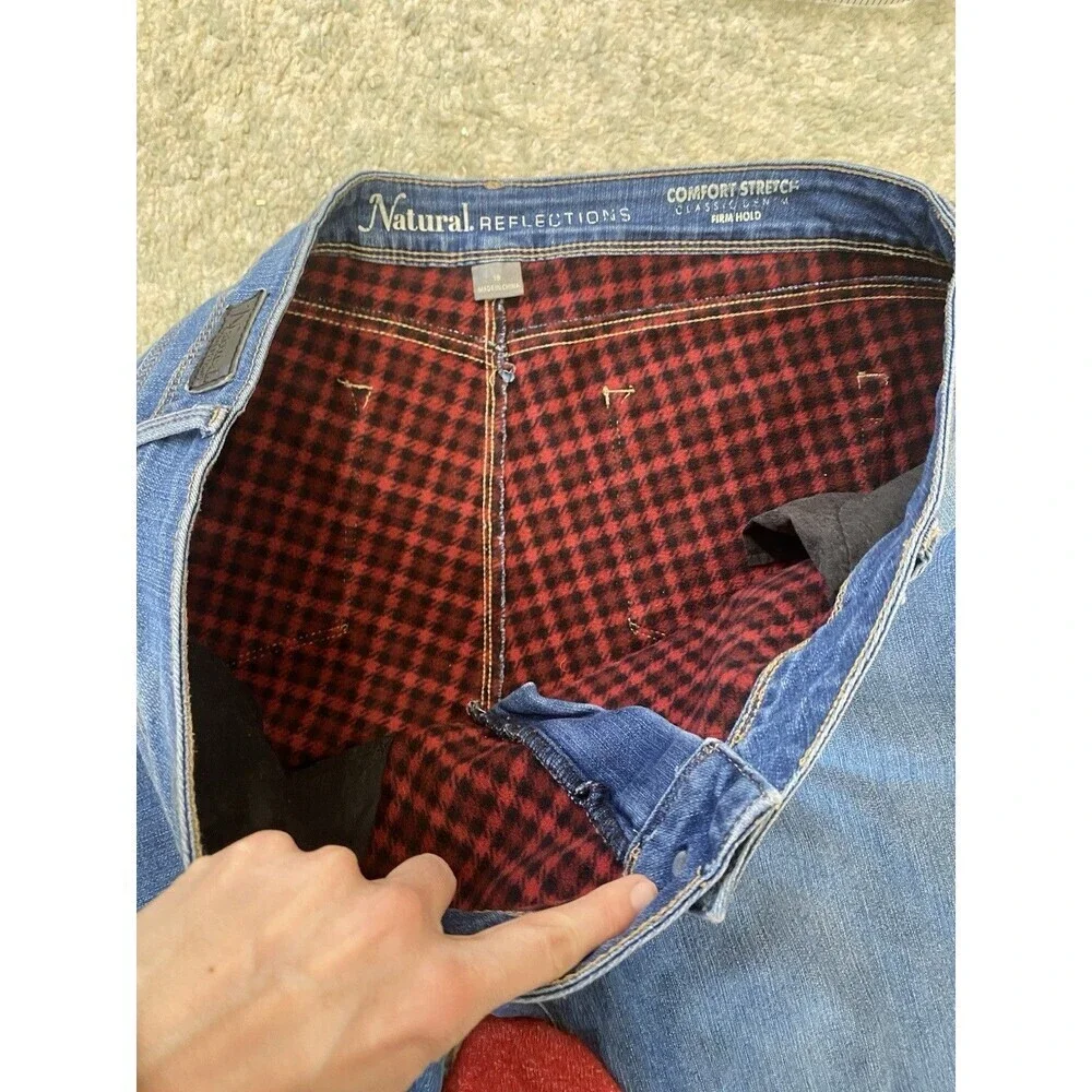 Natural Reflections Sz 18 Comfort Stretch Fleece Red Plaid Flannel Lined Jeans